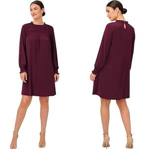 Adrianna Papell Plum Shirred Ruffle Midi Dress XL NWT Elegant